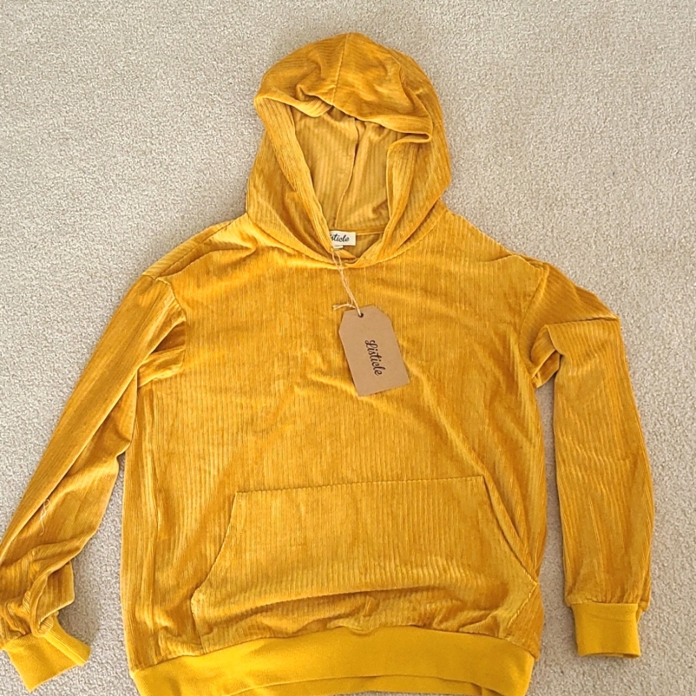 Listicle Hooded Velour Sweatshirt Mustard Color Size Large